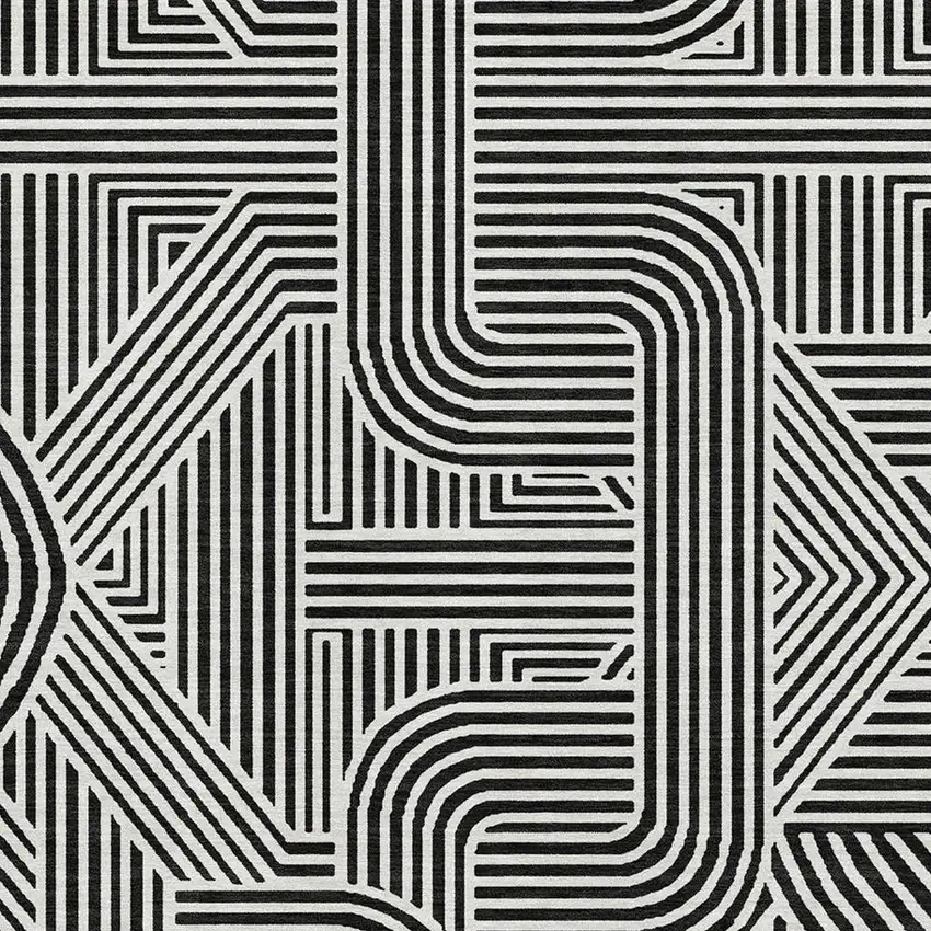 Black And Ivory Abstract Geometric Washable Area Rug With UV Protection Photo 3