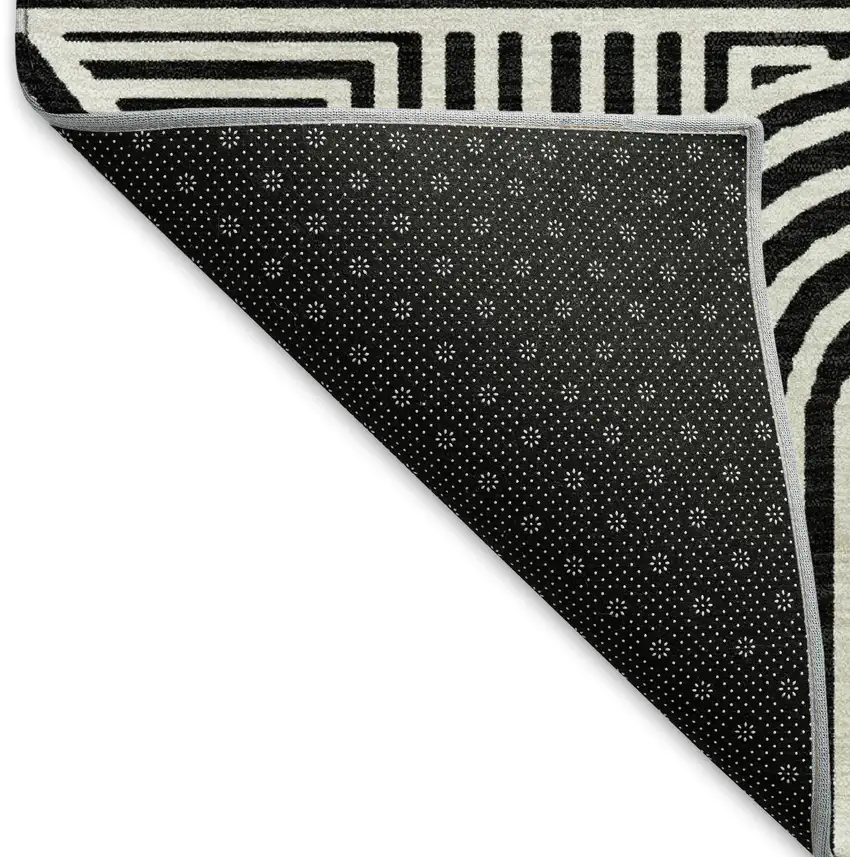 Black And Ivory Abstract Geometric Washable Area Rug With UV Protection Photo 7
