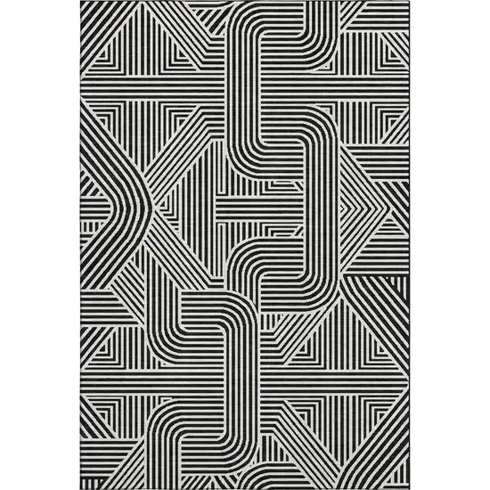 Black And Ivory Abstract Geometric Washable Area Rug With UV Protection Photo 1