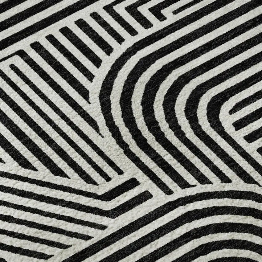 Black And Ivory Abstract Geometric Washable Area Rug With UV Protection Photo 9