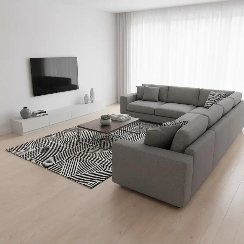 Black And Ivory Abstract Geometric Washable Area Rug With UV Protection Photo 2