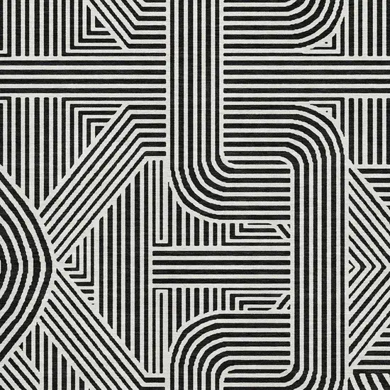 Black And Ivory Abstract Geometric Washable Area Rug With UV Protection Photo 3