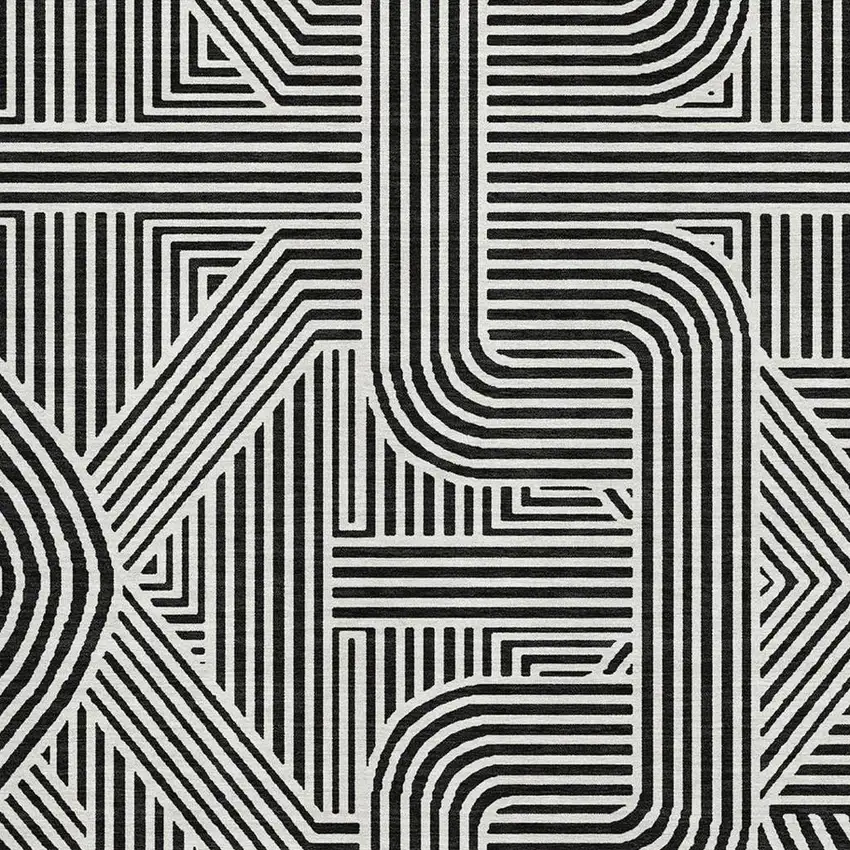 Black And Ivory Abstract Geometric Washable Area Rug With UV Protection Photo 3