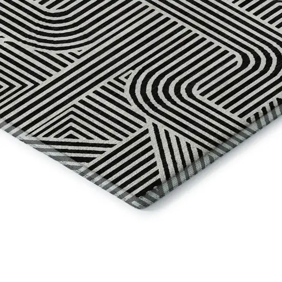 Black And Ivory Abstract Geometric Washable Area Rug With UV Protection Photo 8