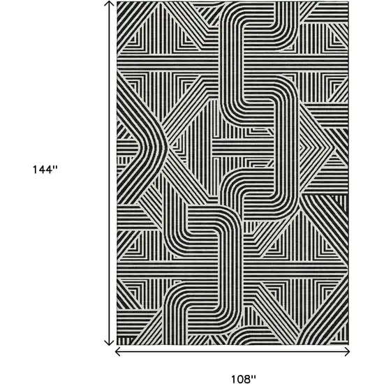 Black And Ivory Abstract Geometric Washable Area Rug With UV Protection Photo 3