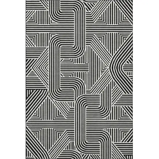 Black And Ivory Abstract Geometric Washable Area Rug With UV Protection Photo 4