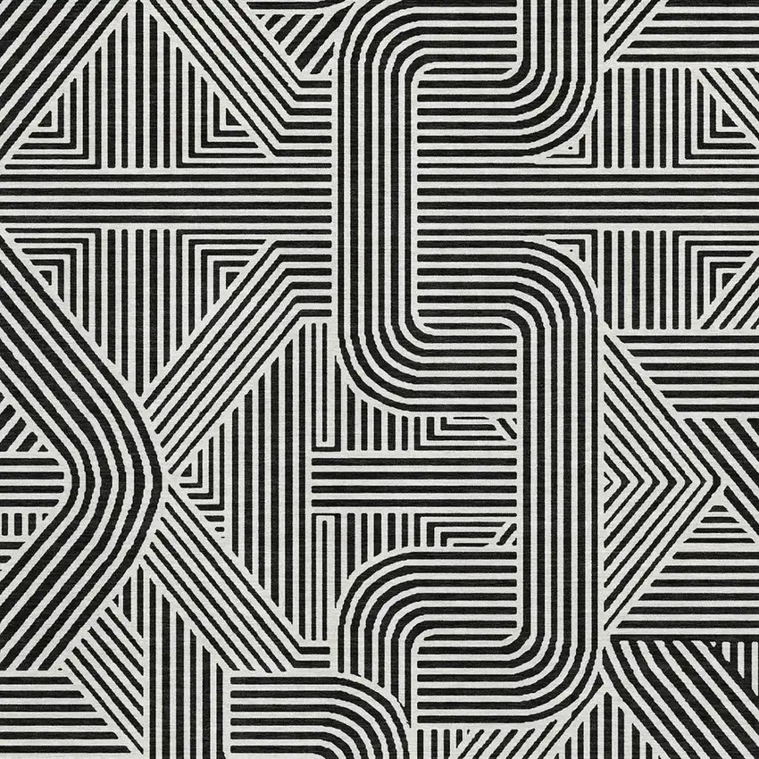 Black And Ivory Abstract Geometric Washable Area Rug With UV Protection Photo 3