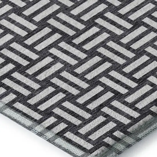 Black And Ivory Abstract Geometric Washable Area Rug With UV Protection Photo 2