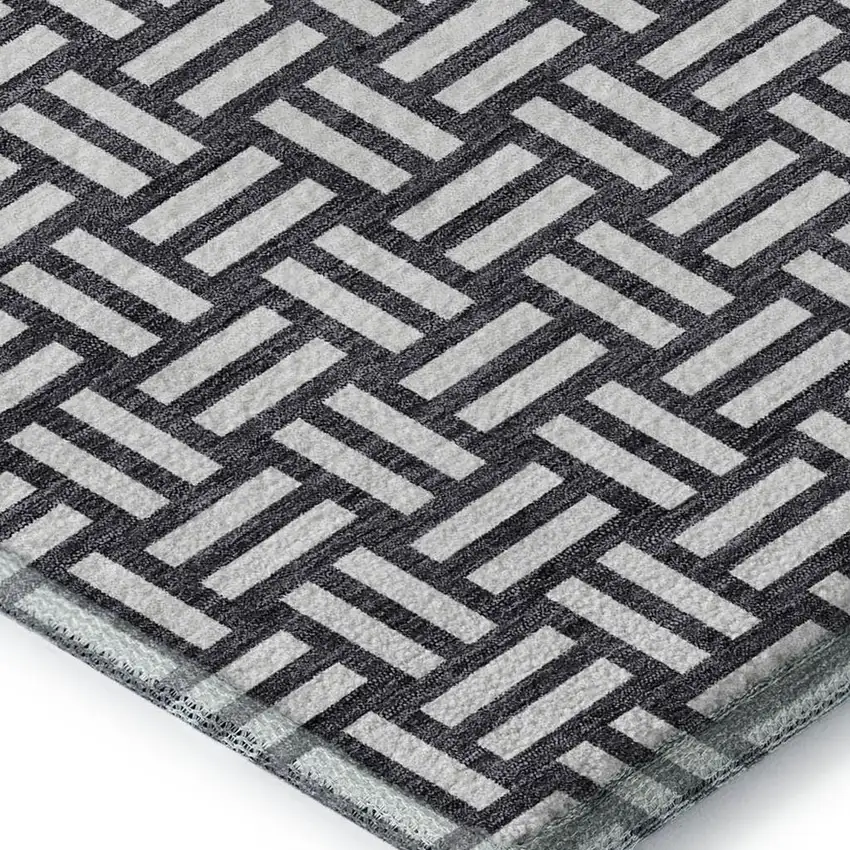 Black And Ivory Abstract Geometric Washable Area Rug With UV Protection Photo 2
