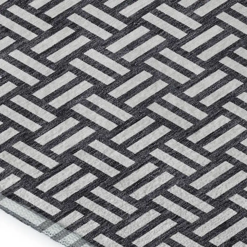Black And Ivory Abstract Geometric Washable Area Rug With UV Protection Photo 2