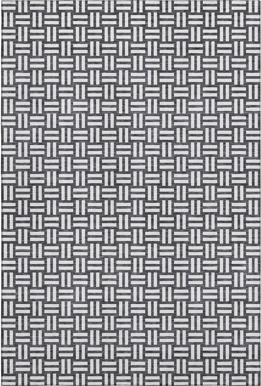 Black And Ivory Abstract Geometric Washable Area Rug With UV Protection Photo 6