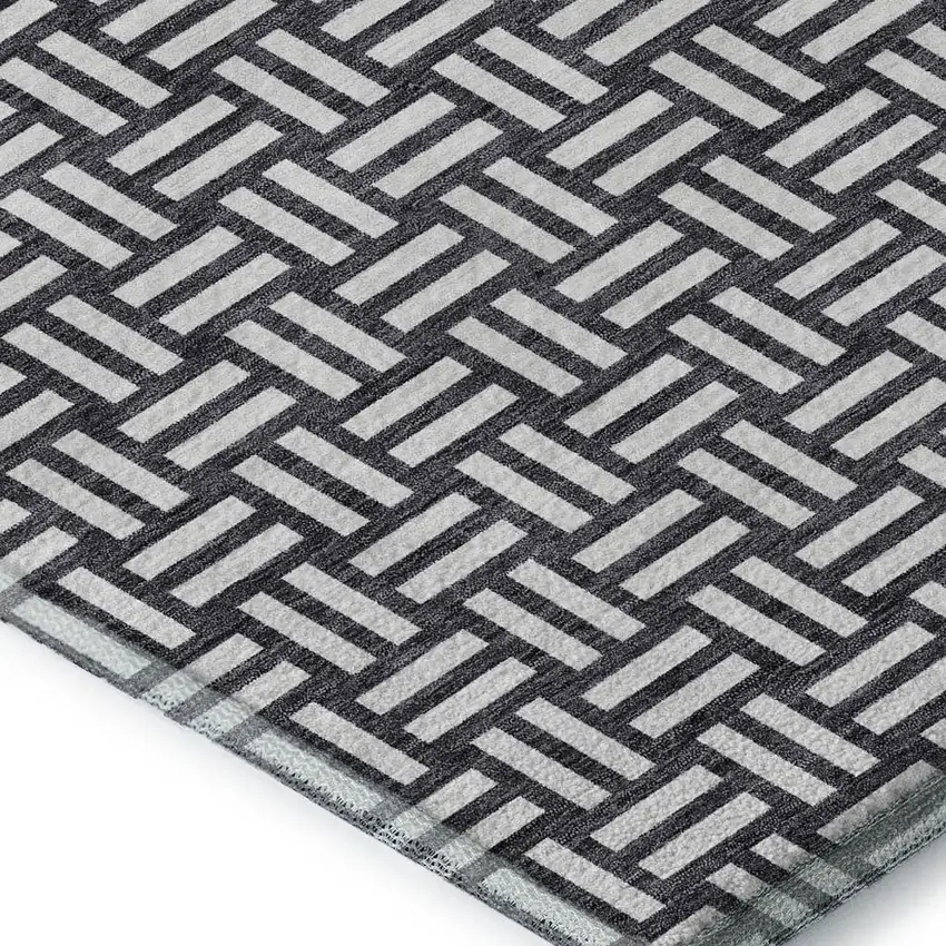 Black And Ivory Abstract Geometric Washable Area Rug With UV Protection Photo 3