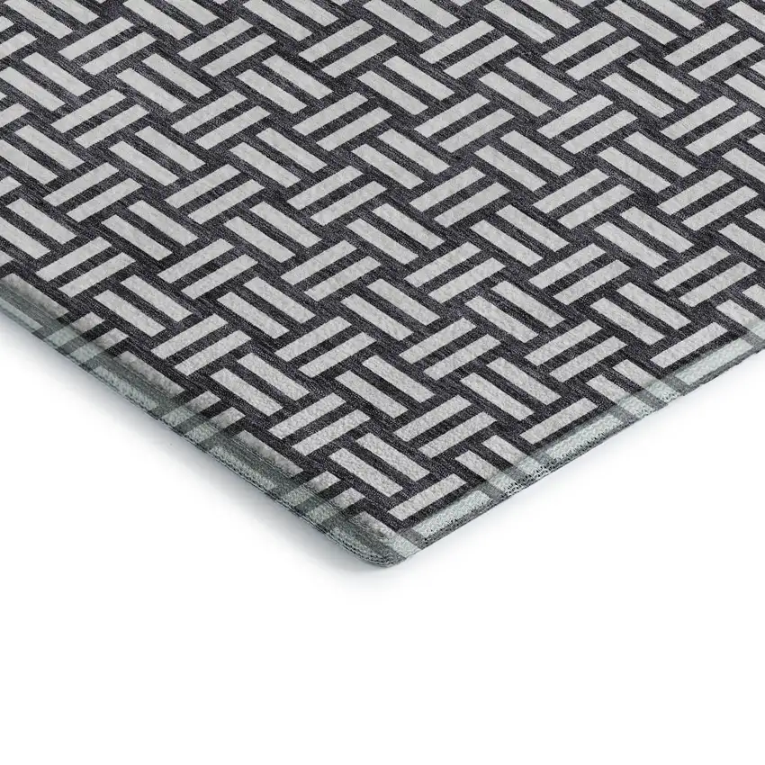 Black And Ivory Abstract Geometric Washable Area Rug With UV Protection Photo 2