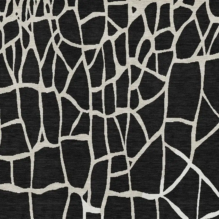 Black And Ivory Abstract Geometric Washable Area Rug With UV Protection Photo 3