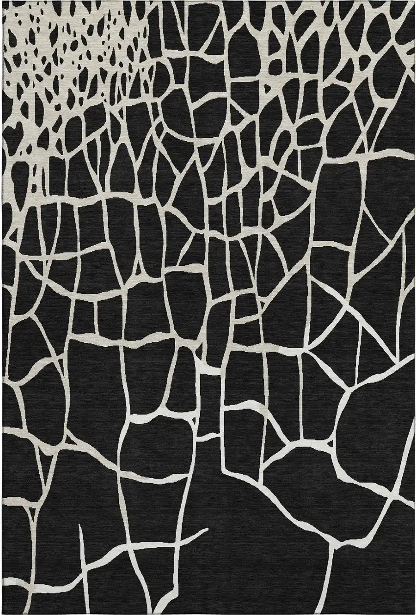 Black And Ivory Abstract Geometric Washable Area Rug With UV Protection Photo 6