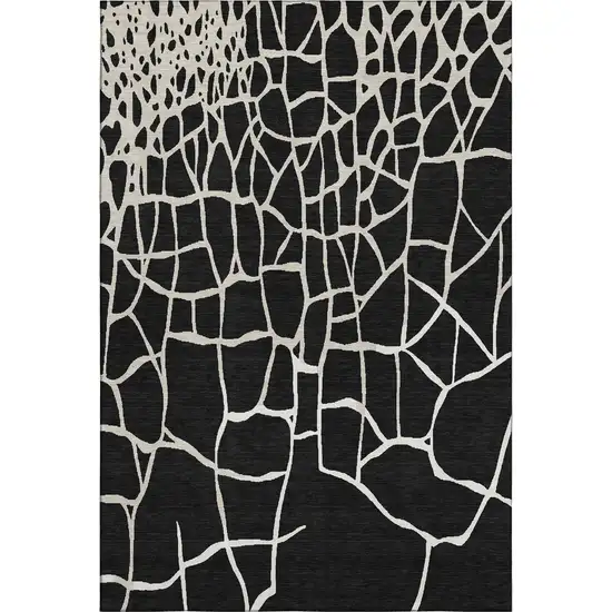 Black And Ivory Abstract Geometric Washable Area Rug With UV Protection Photo 6