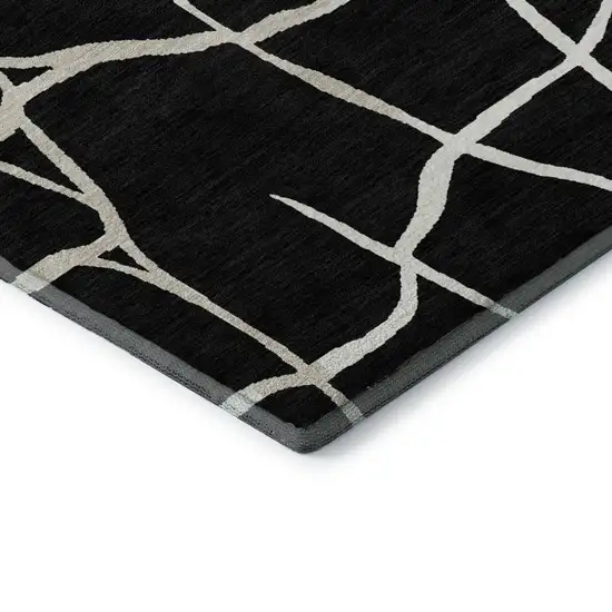 Black And Ivory Abstract Geometric Washable Area Rug With UV Protection Photo 8