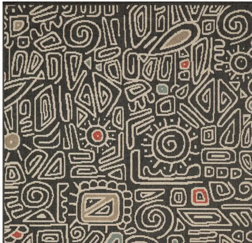 Black And Ivory Abstract Square Rug Photo 4