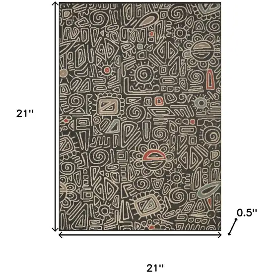 Black And Ivory Abstract Square Rug Photo 3