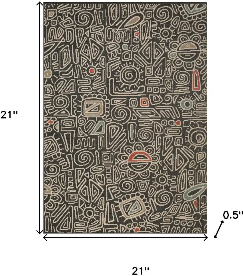 Black And Ivory Abstract Square Rug Photo 3