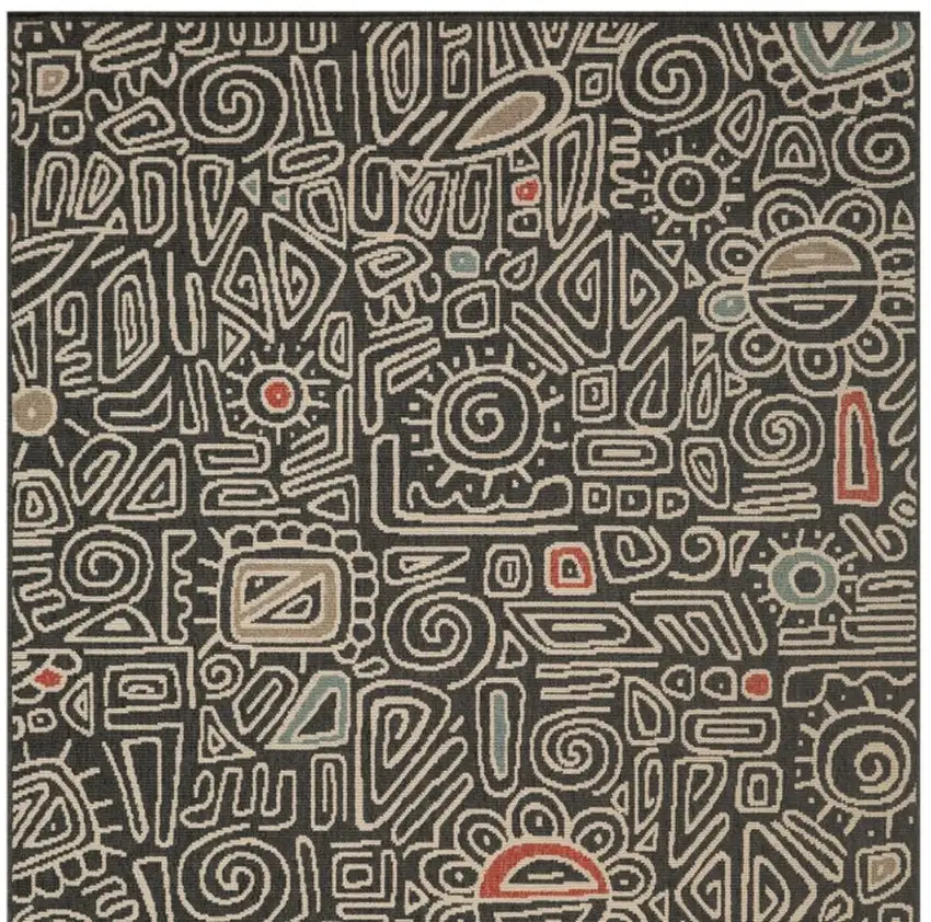 Black And Ivory Abstract Square Rug Photo 5