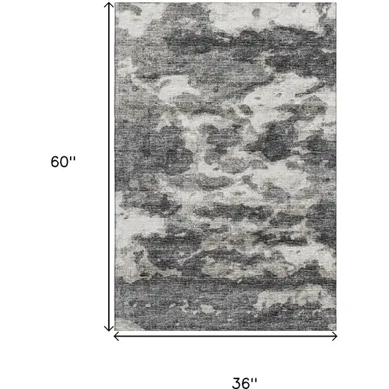 Black And Ivory Abstract Washable Area Rug With UV Protection Photo 3