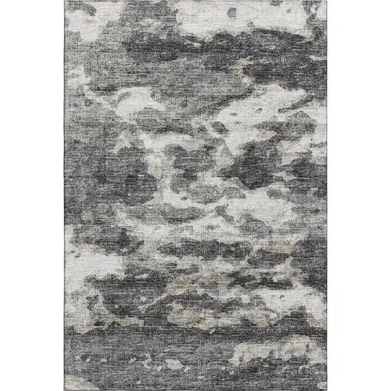 Black And Ivory Abstract Washable Area Rug With UV Protection Photo 2