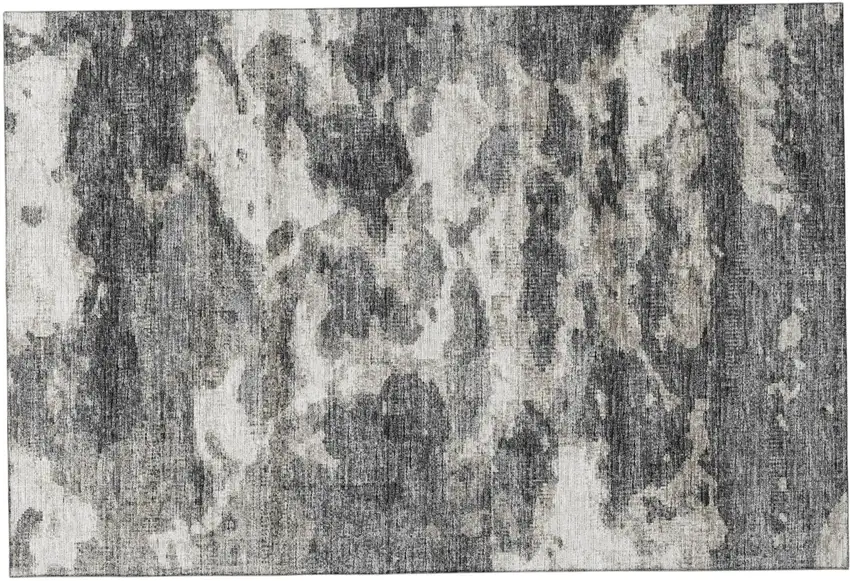 Black And Ivory Abstract Washable Area Rug With UV Protection Photo 2