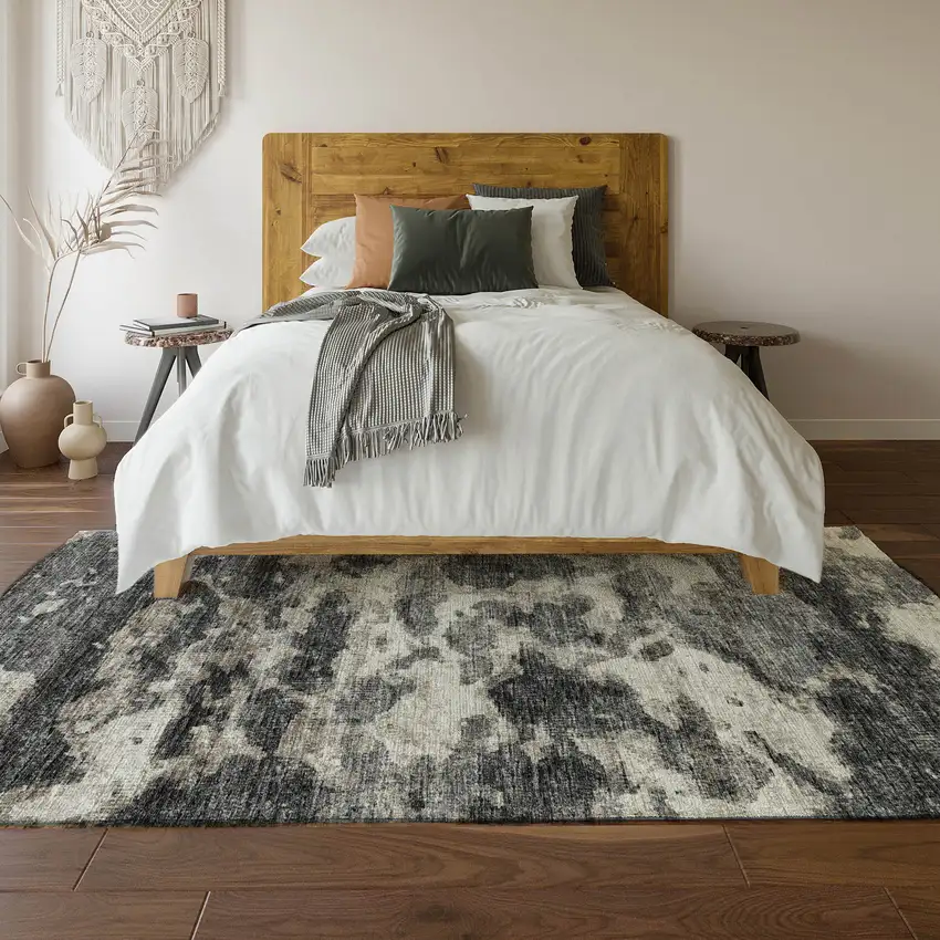 Black And Ivory Abstract Washable Area Rug With UV Protection Photo 7