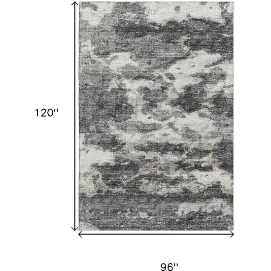 Black And Ivory Abstract Washable Area Rug With UV Protection Photo 3
