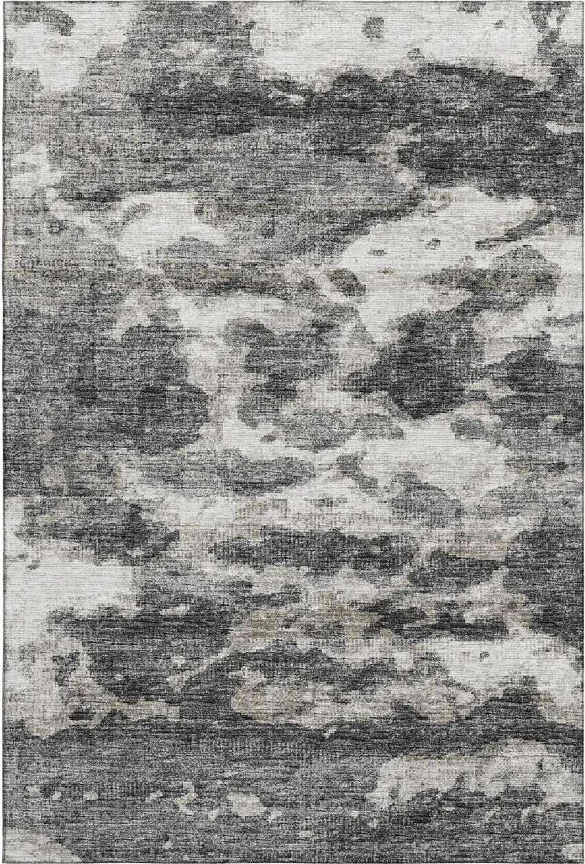 Black And Ivory Abstract Washable Area Rug With UV Protection Photo 2