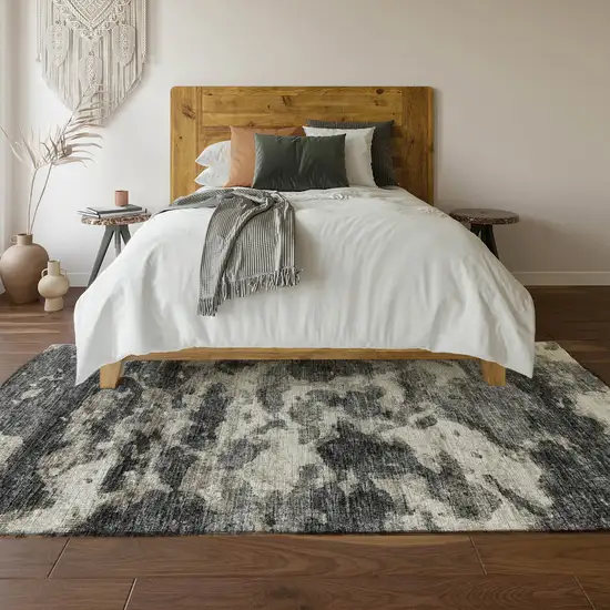 Black And Ivory Abstract Washable Area Rug With UV Protection Photo 7