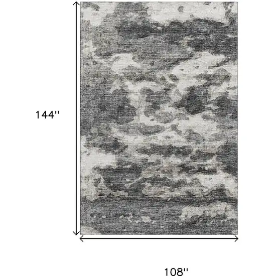 Black And Ivory Abstract Washable Area Rug With UV Protection Photo 3