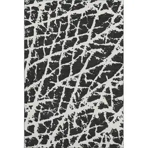 Photo of Black And Ivory Abstract Washable Area Rug With UV Protection
