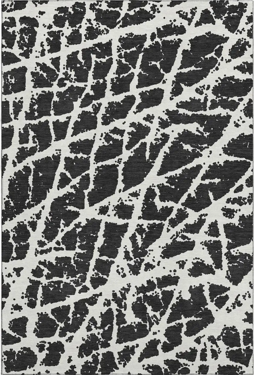 Black And Ivory Abstract Washable Area Rug With UV Protection Photo 1