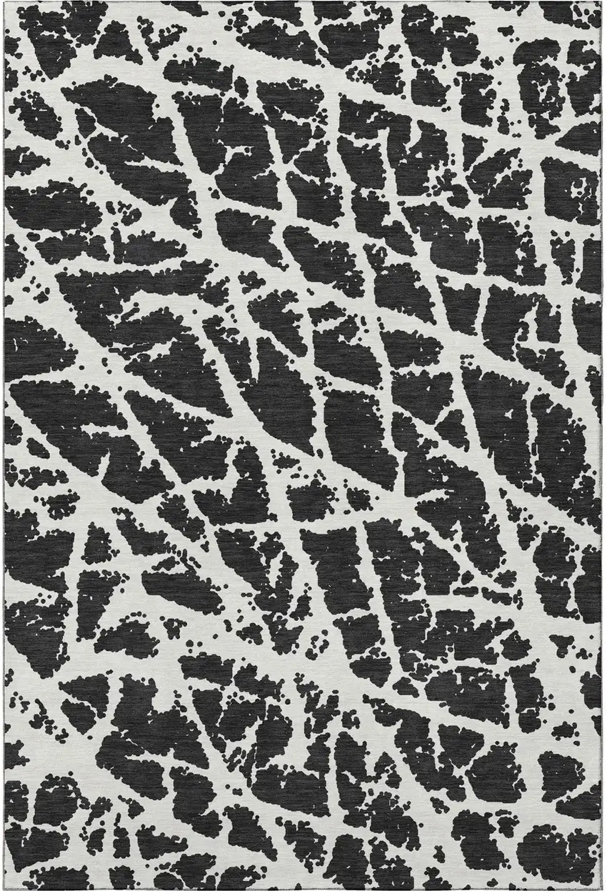 Black And Ivory Abstract Washable Area Rug With UV Protection Photo 4