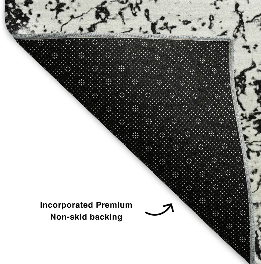 Black And Ivory Abstract Washable Area Rug With UV Protection Photo 7
