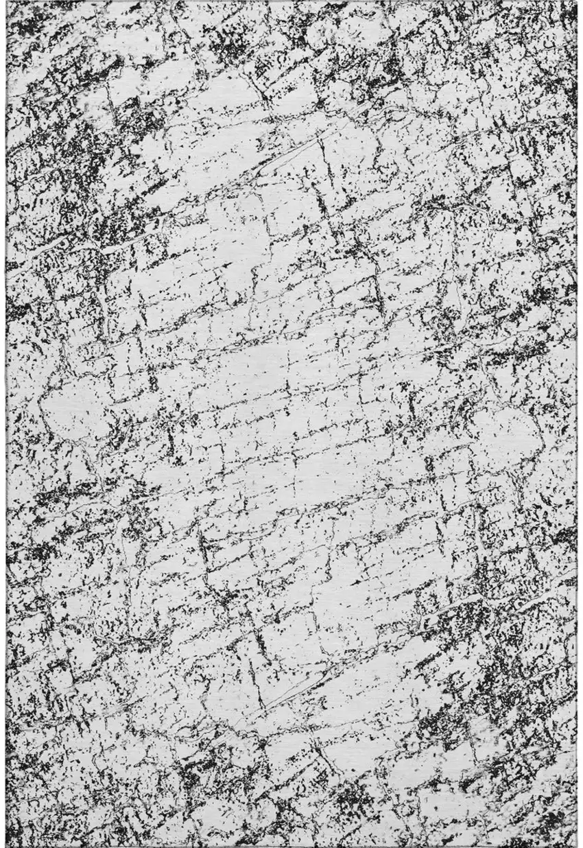 Black And Ivory Abstract Washable Area Rug With UV Protection Photo 1