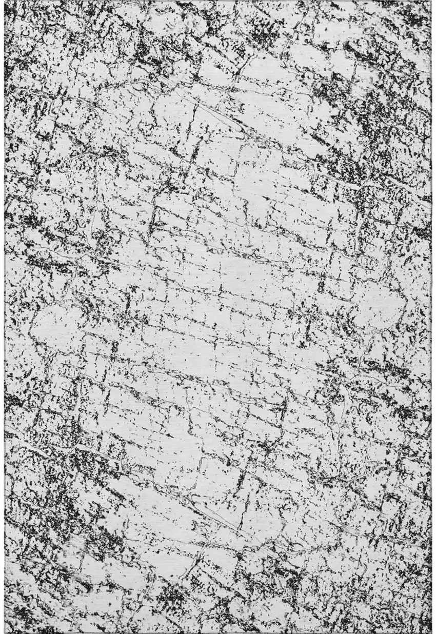 Black And Ivory Abstract Washable Area Rug With UV Protection Photo 4