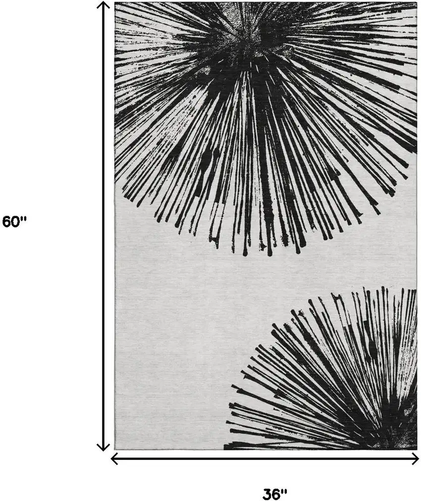 Black And Ivory Abstract Washable Area Rug With UV Protection Photo 7