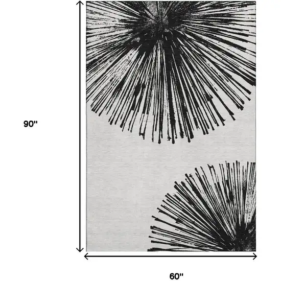 Black And Ivory Abstract Washable Area Rug With UV Protection Photo 7