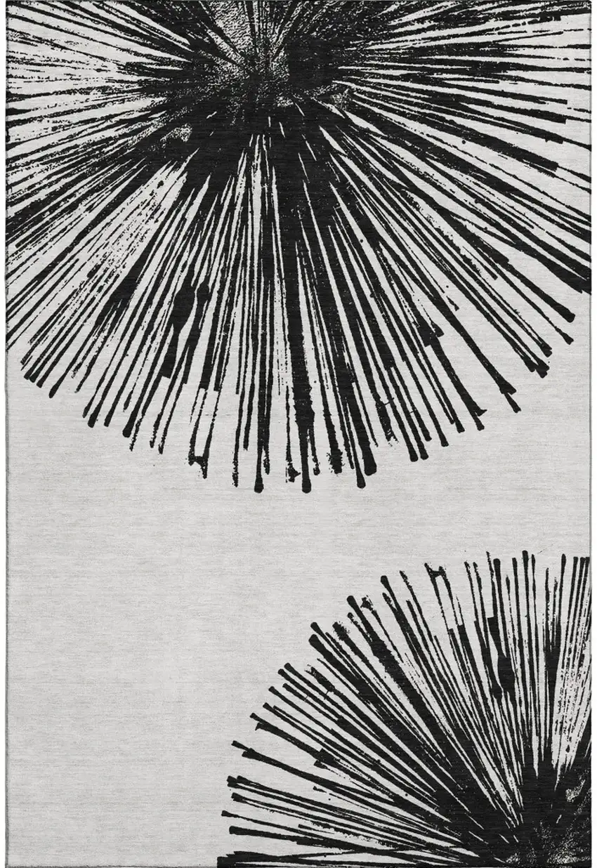 Black And Ivory Abstract Washable Area Rug With UV Protection Photo 1