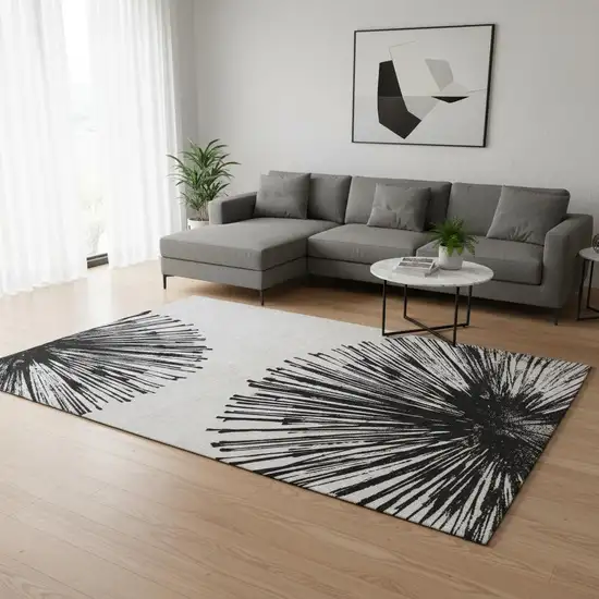 Black And Ivory Abstract Washable Area Rug With UV Protection Photo 2