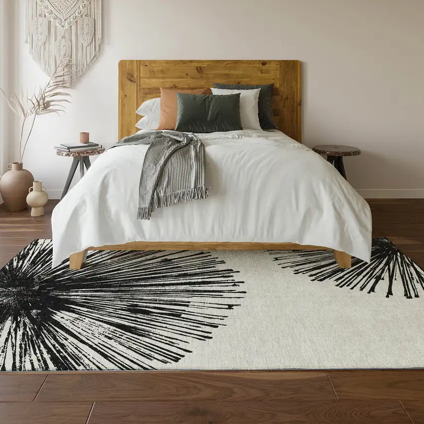 Black And Ivory Abstract Washable Area Rug With UV Protection Photo 4