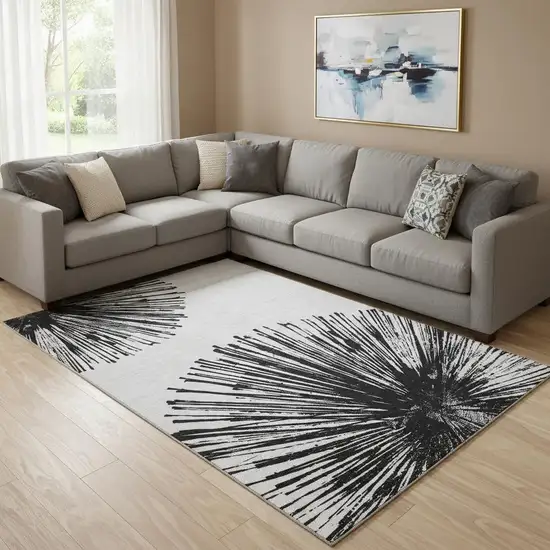 Black And Ivory Abstract Washable Area Rug With UV Protection Photo 1