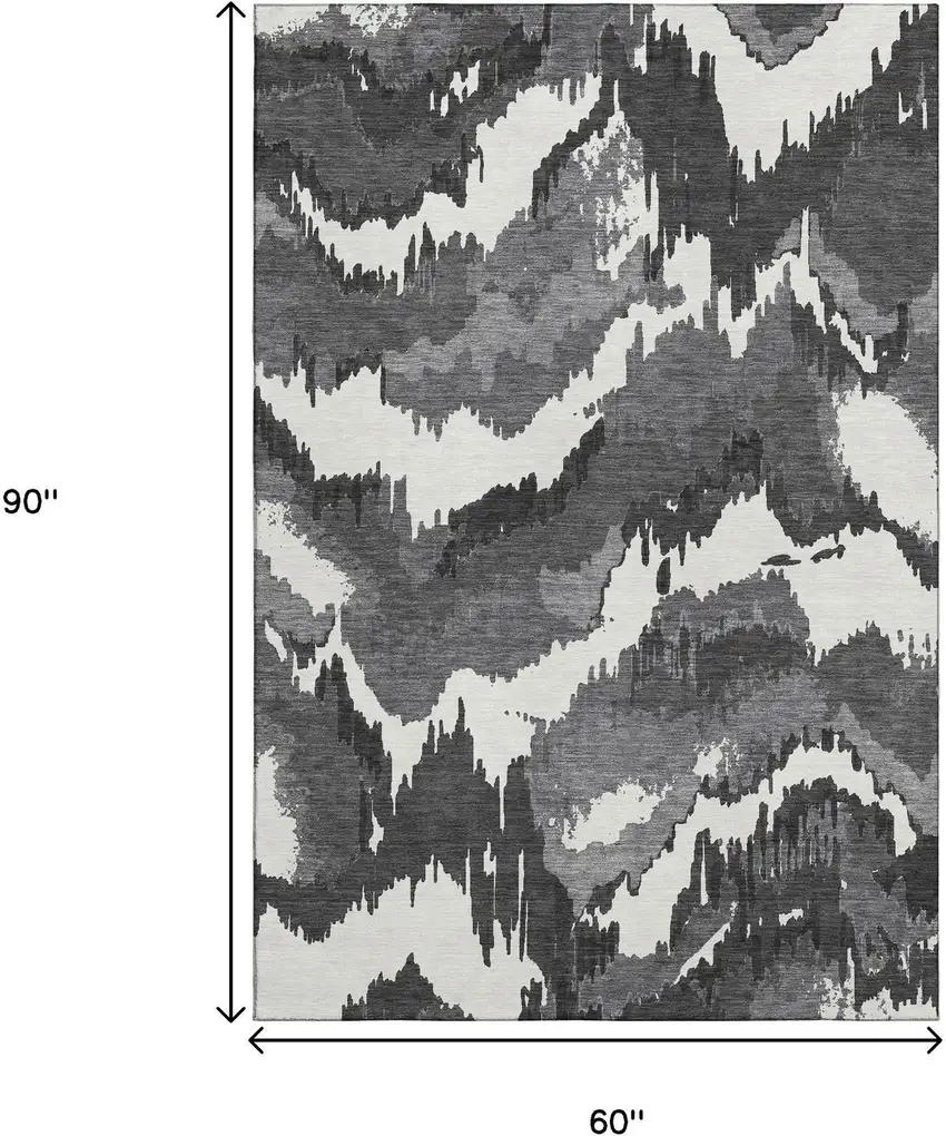 Black And Ivory Abstract Washable Area Rug With UV Protection Photo 3