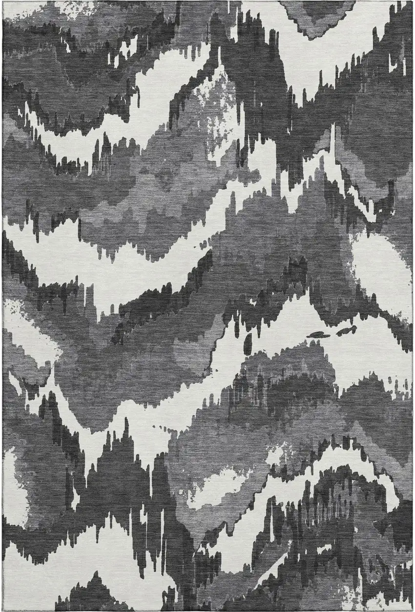Black And Ivory Abstract Washable Area Rug With UV Protection Photo 2