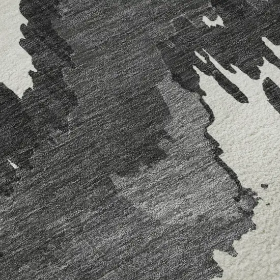 Black And Ivory Abstract Washable Area Rug With UV Protection Photo 5