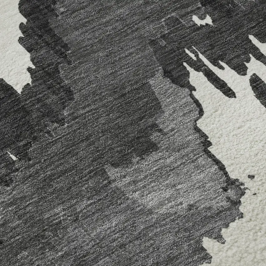 Black And Ivory Abstract Washable Area Rug With UV Protection Photo 5
