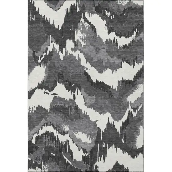 Black And Ivory Abstract Washable Area Rug With UV Protection Photo 5